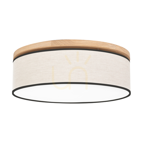 Check Ignis Ceiling Light, Oiled Oak, Beige-Black Shade, 3xE27, Ø48 cm