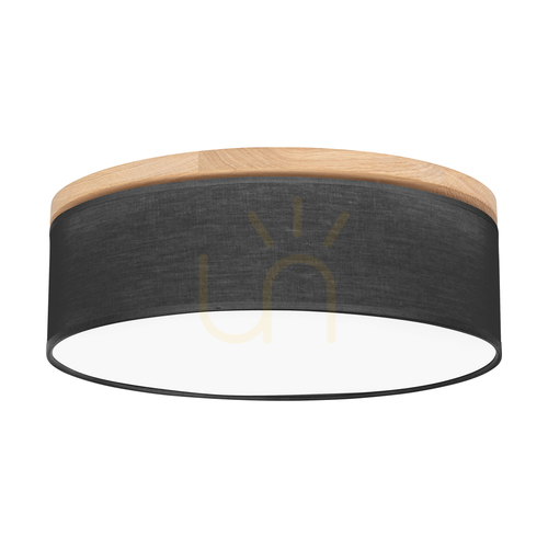Check Ignis Ceiling Light, Oiled Oak, Black Shade, 3xE27, Ø48 cm