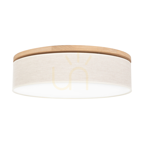 Check Ignis Ceiling Light, Oiled Oak, Beige Shade, 4xE27, Ø58 cm