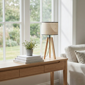 Solea Table Lamp, Brown/Black, Beige-Black Lampshade, 1xE27, Ø30 cm 1 Solea Table Lamp, Brown/Black, Beige-Black Lampshade, 1xE27, Ø30 cm small 1