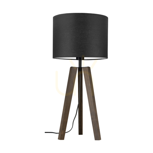 Check Brinova Solea table lamp, walnut-and-black tripod, black shade, 1×E27, Ø30 cm