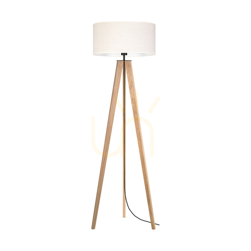 Check Solea Floor Lamp, Oiled Oak/Black, Beige Lampshade, 1xE27, Ø50 cm