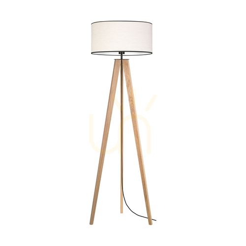 Check Solea Floor Lamp, Oiled Oak/Black, Beige-Black Lampshade, 1xE27, Ø50 cm