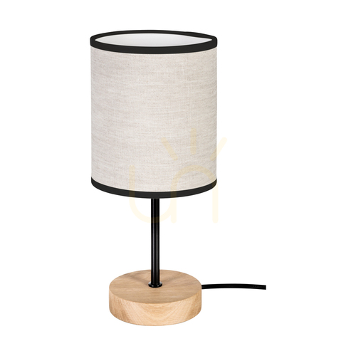 Check Dreva Table Lamp, Oiled Oak/Black, Beige-Black Lampshade, 1xE27, Ø13 cm