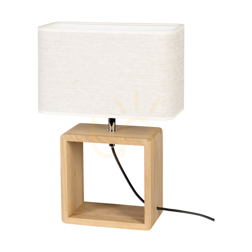 Check Silva Table Lamp, Oiled Oak/Chrome, Beige Lampshade, 1xE27, 30 cm