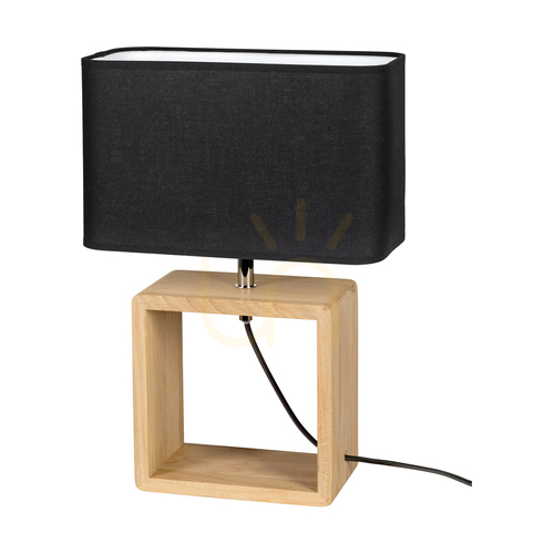 Check Silva Table Lamp, Oiled Oak/Chrome, Black Lampshade, 1xE27, 30 cm