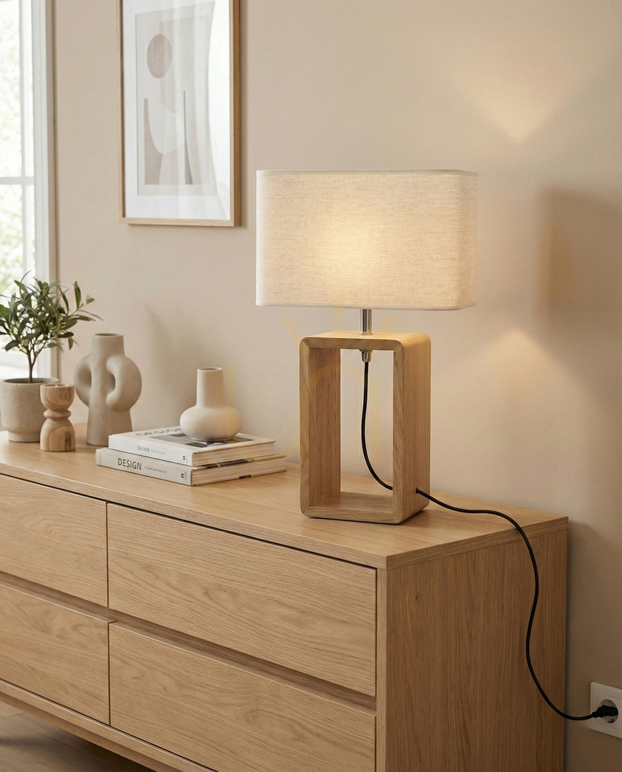 View Silva Table Lamp, Oiled Oak/Chrome, Beige Lampshade, 1xE27, 30 cm Silva Table Lamp, Oiled Oak/Chrome, Beige Lampshade, 1xE27, 30 cm