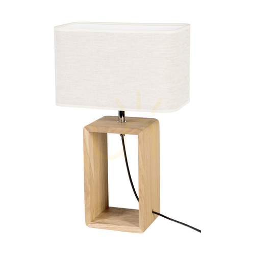Check Silva Table Lamp, Oiled Oak/Chrome, Beige Lampshade, 1xE27, 30 cm