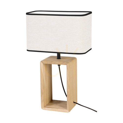 Check Silva Table Lamp, Oiled Oak/Black, Beige-Black Lampshade, 1xE27, 30 cm