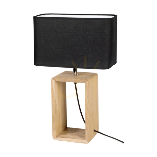 Check Silva Table Lamp, Oiled Oak/Chrome, Black Lampshade, 1xE27, 30 cm
