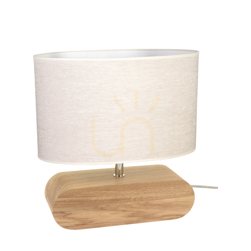 Check Braze Table Lamp, Oiled Oak/Chrome, Beige Lampshade, 1xE27, 30 cm