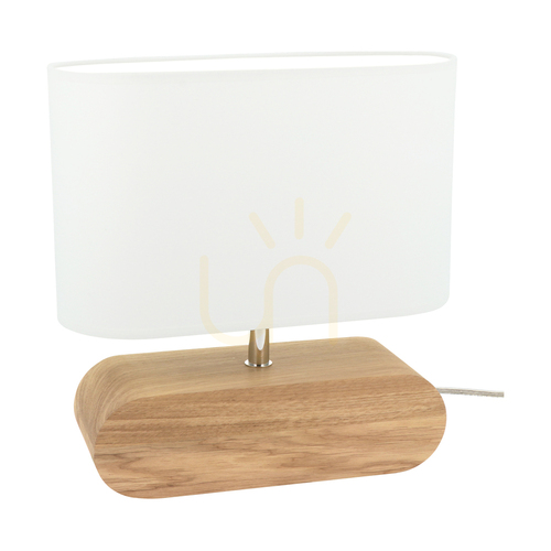 Check Braze Table Lamp, Oiled Oak/Chrome, White Lampshade, 1xE27, 30 cm