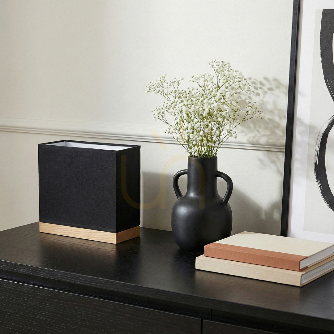 View Nigella Table Lamp, Oiled Oak, Black Lampshade, 1xE27, 24 cm Nigella Table Lamp, Oiled Oak, Black Lampshade, 1xE27, 24 cm