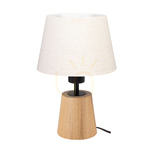 Check Arden Table Lamp, Oiled Oak/Black with Beige Lampshade, 1xE27, Ø20 cm