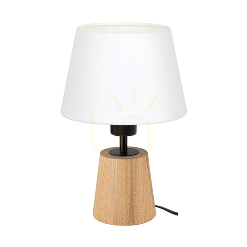 Check Arden Table Lamp, Oiled Oak/Black, White Lampshade, 1xE27, Ø20 cm