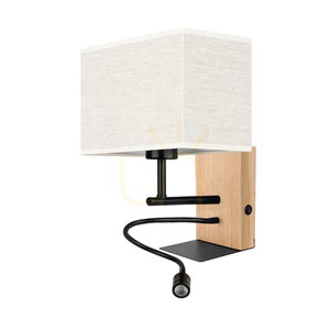 Lector Wall Sconce, Oiled Oak/Black, Beige Shade, 1xE27 + 1xLED 2.8 W, 22 cm small 0