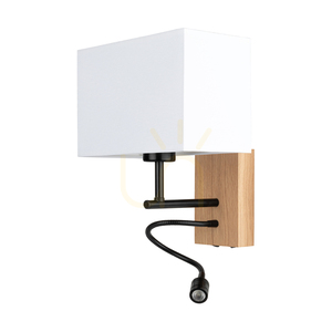 Lector Wall Sconce, Oiled Oak/Black, White Shade, 1xE27 + 1xLED 2.8 W, 22 cm small 0