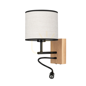 Lector Wall Sconce, Oiled Oak/Black, Beige-Black Lampshade, 1xE27 + 1xLED 2.8 W, 21.5 cm 0 Lector Wall Sconce, Oiled Oak/Black, Beige-Black Lampshade, 1xE27 + 1xLED 2.8 W, 21.5 cm small 0