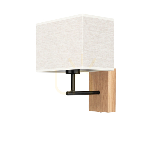 Check Lector Wall Sconce, Oiled Oak/Black, Beige Shade, 1xE27, 22 cm
