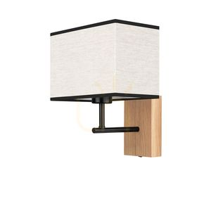 Lector Wall Sconce, Oiled Oak/Black, Beige-Black Shade, 1xE27, 22 cm small 0