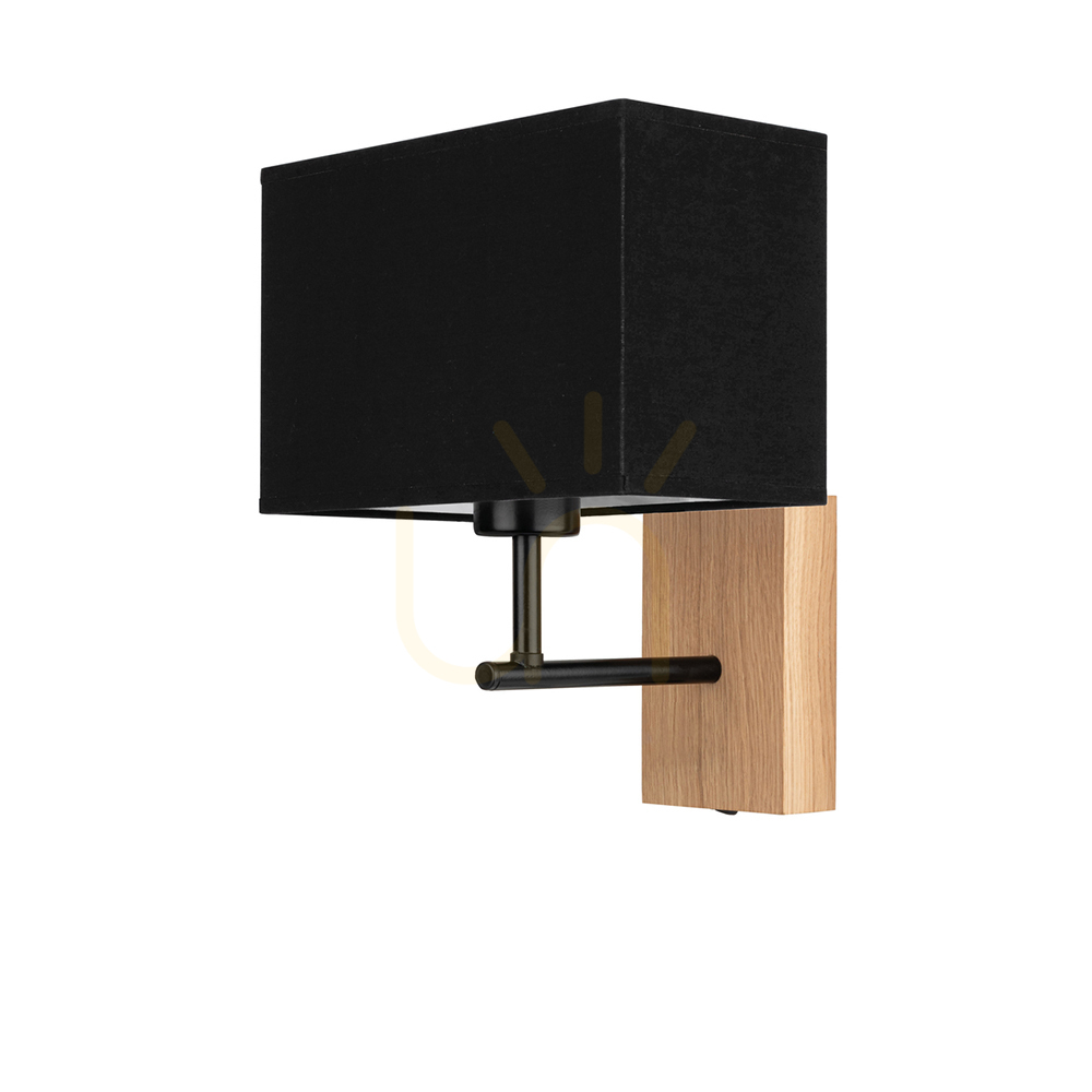 Check Lector Wall Sconce, Oiled Oak/Black, Black Lampshade, 1xE27, 22 cm Lector Wall Sconce, Oiled Oak/Black, Black Lampshade, 1xE27, 22 cm