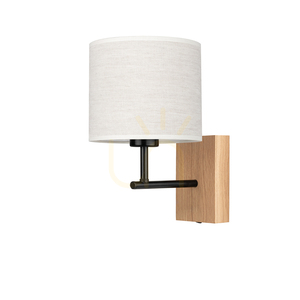 Lector Wall Sconce, Oiled Oak/Black, Beige Shade, 1xE27, 21.5 cm small 0