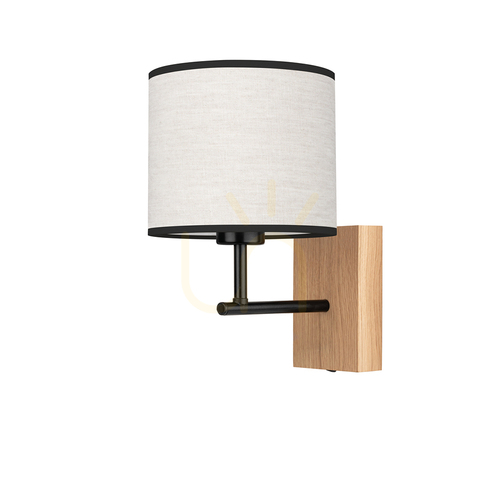 Check Lector Wall Sconce, Oiled Oak/Black, Beige-Black Shade, 1xE27, 21.5 cm