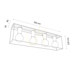 Gretter Ceiling Light, 4xE27, Max. 60W, White/Oiled Oak, 75 cm small 1
