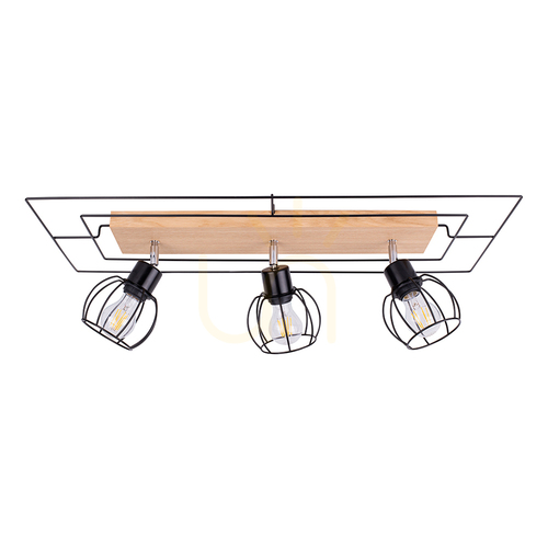 Check Chester Ceiling Light, 3xE27, Max. 60W, Oiled Oak/Black, 78 cm