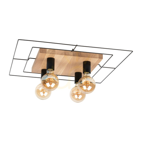 Check Chester Ceiling Light, 4xE27, Max. 60W, Oiled Oak/Black, 58 cm