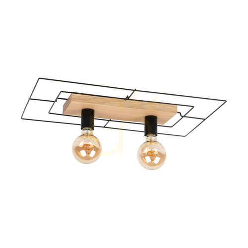 Check Chester Ceiling Light, 2xE27, Max. 60W, Oiled Oak/Black, 58 cm