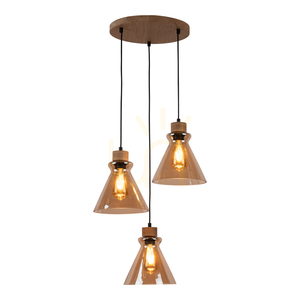 Serena Pendant Light 3xE27 Max. 60W Oiled Oak/Black PVC/Brown Ø40 cm small 1