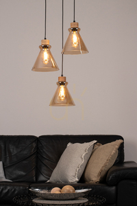 Serena Pendant Light 3xE27 Max. 60W Oiled Oak/Black PVC/Brown Ø40 cm small 2