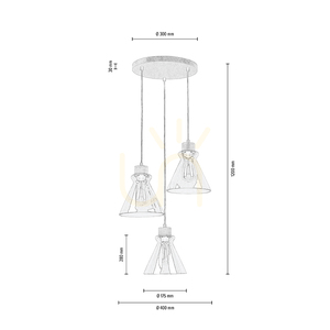 Serena Pendant Light 3xE27 Max. 60W Oiled Oak/Black PVC/Brown Ø40 cm small 3