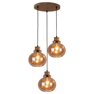 Serena Pendant Light 3xE27 Max. 60W Oiled Oak/Black PVC/Brown Ø40 cm small 1