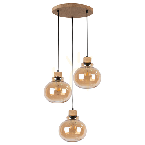 Check Serena Pendant Light 3xE27 Max. 60W Oiled Oak/Black PVC/Brown Ø40 cm