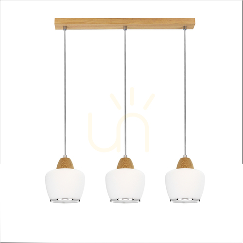 Check Rondas Pendant Light 3xE14 Max. 40W Oiled Oak/Clear/White/Chrome 53 cm