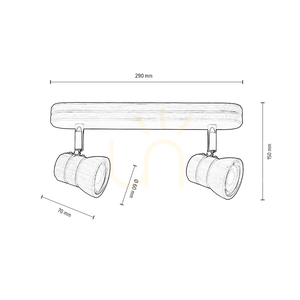 Tessa 2xGU10 LED 4.5W Ceiling Light, Oiled Oak, 29 cm small 2