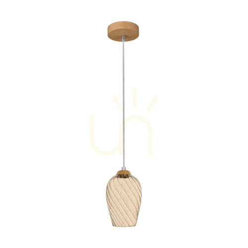 Check Minevra Pendant Light, 1xE14, Max. 40W, Oiled Oak/Transparent PVC/Brown, Ø17.5 cm