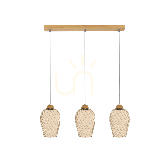 Check Minevra Pendant Light, 3xE14, Max. 40W, Oiled Oak/Transparent PVC/Brown, 53 cm