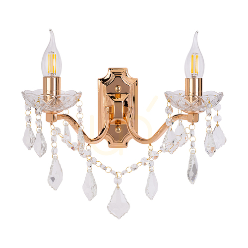 Check Odessa Wall Sconce 2xE14 Max. 40W Gold/Clear 37 cm