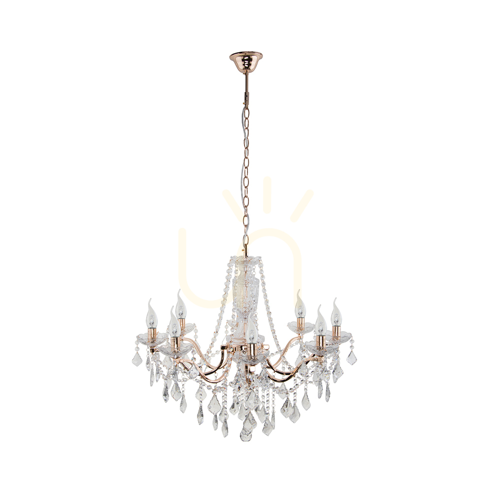 Odessa Pendant Light, 8xE14, Max. 40W, Gold/Clear, Ø71 cm