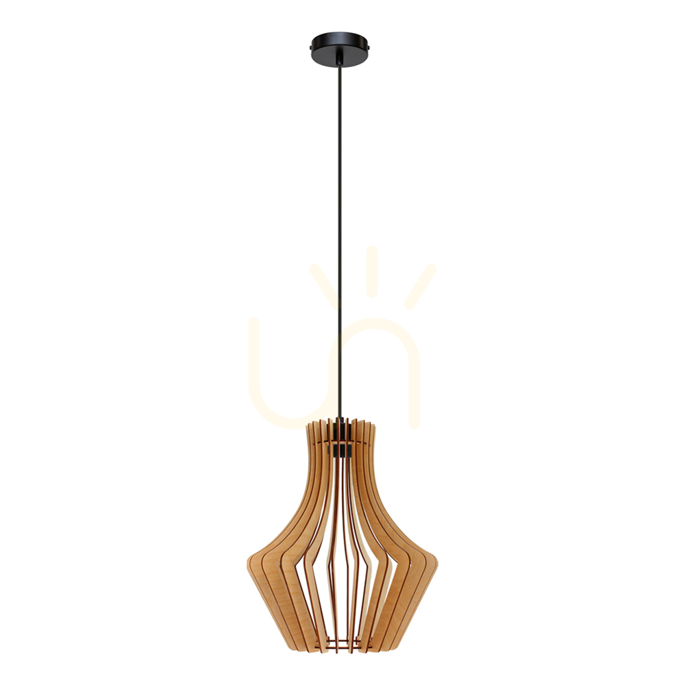 Shiko Pendant Light 1xE27 Max. 15W Black/Black Braided/Birch Ø30 cm