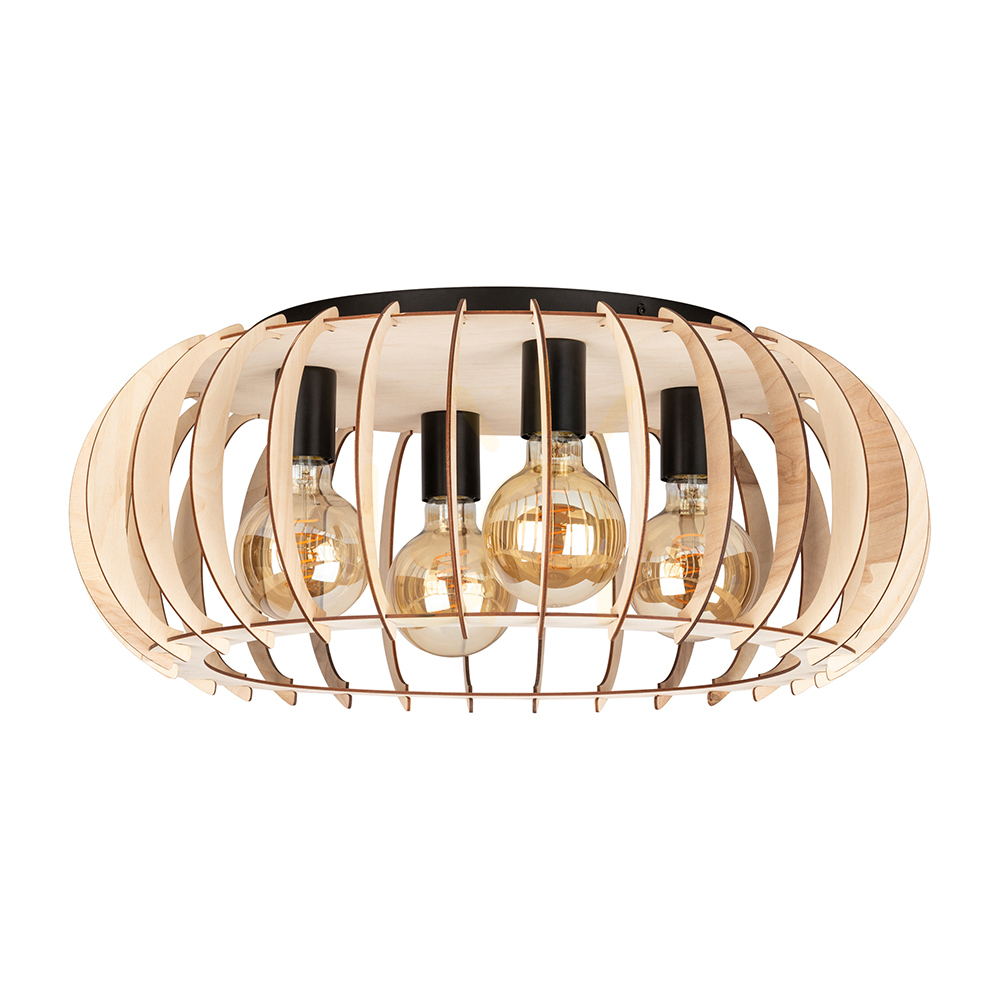 Shiro Ceiling Light, 4xE27, Max. 15W, Black/Birch, Ø60 cm