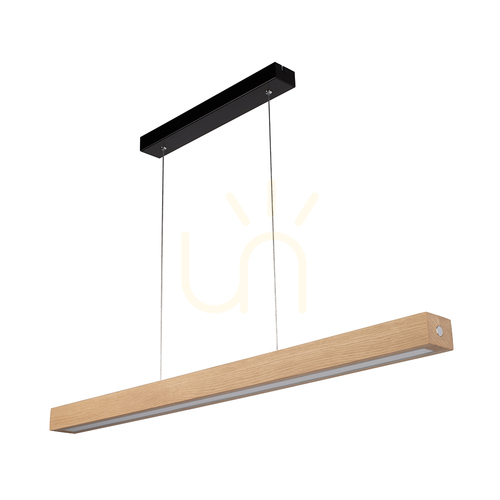 Check Valjevo Pendant Light, Includes 1x 28W LED, Black/Oiled Oak/Touch Dimmer, 90 cm