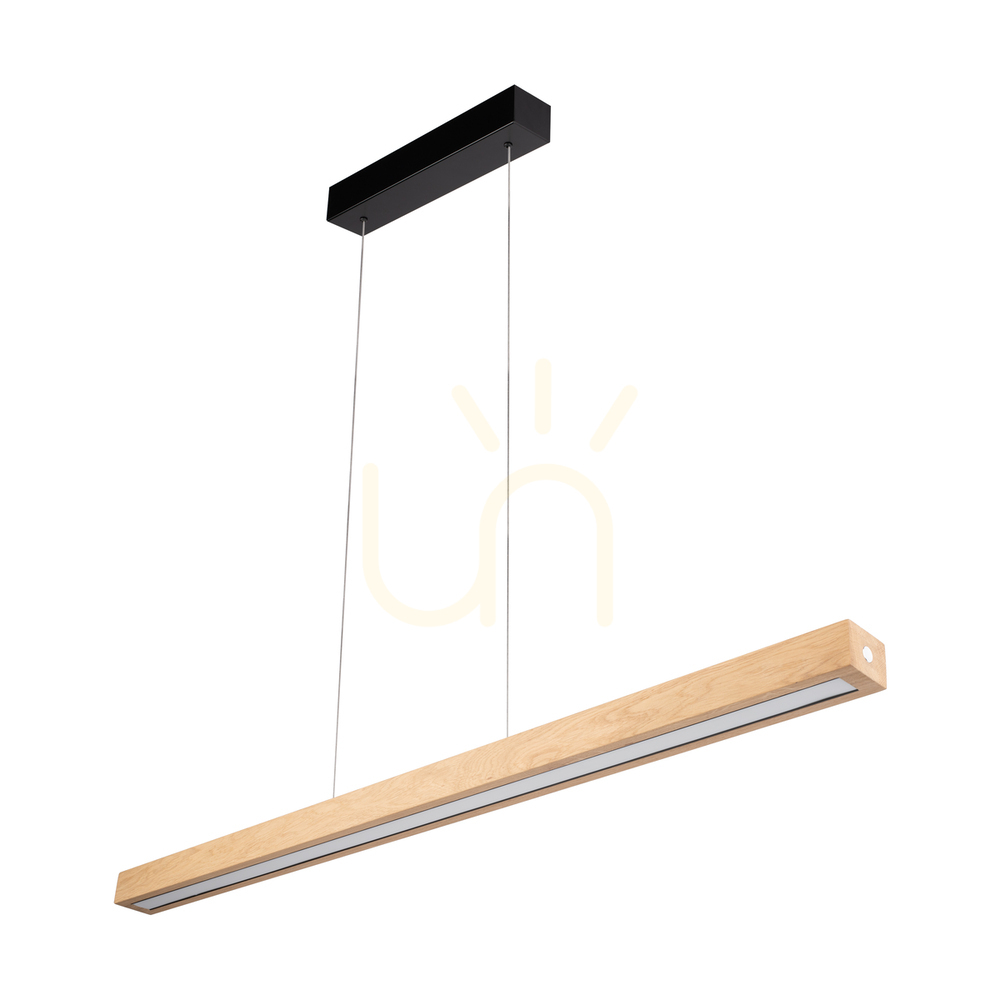 Valjevo U&D Pendant Light, Includes 2x 60W LEDs, Black/Oiled Oak, Touch Dimmer, 115 cm