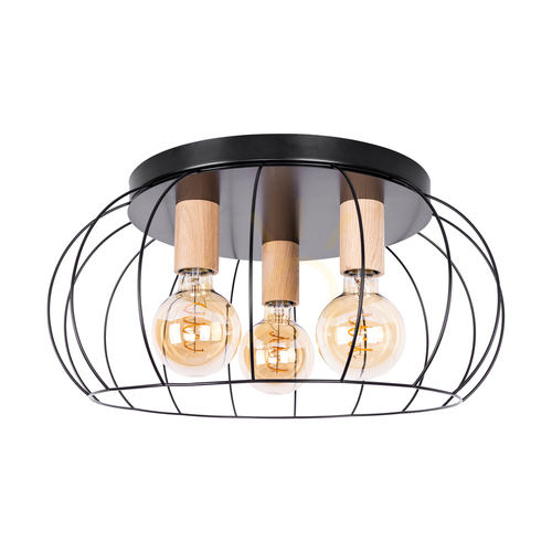 Check Chester Ceiling Light, 3xE27, Max. 60W, Black/Oiled Oak, Ø50 cm