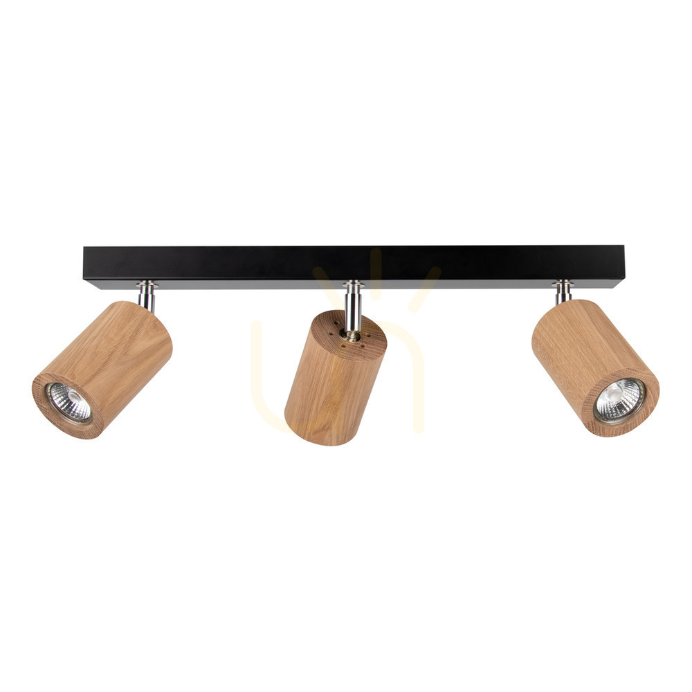 Matti Ceiling Light, Includes 3xGU10 Sockets, Max. 5W, Black/Oiled Oak, 65 cm