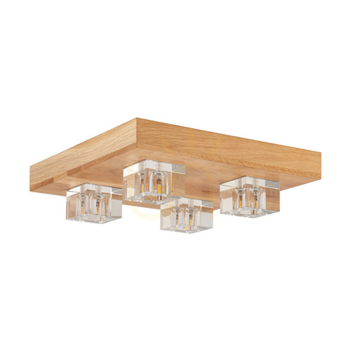 Check Tony Ceiling Light, Includes 4xG4 2.5W LEDs, Oiled Oak/Clear, 34 cm
