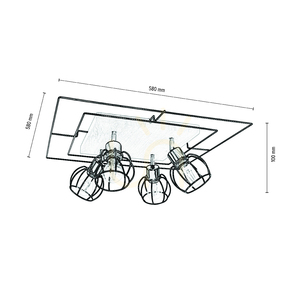 Chester Ceiling Light, 4xE27, Max. 60W, Oiled Oak/Black, 58 cm small 1